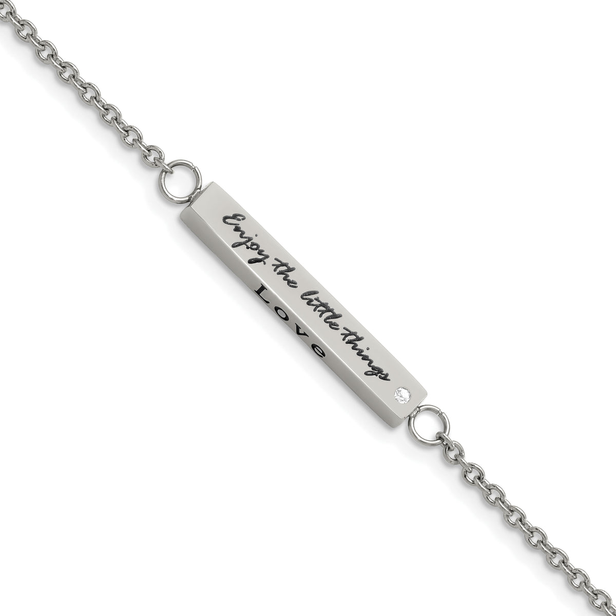 Chisel Stainless Steel Polished with CZ LOVE DREAM LAUGH Enjoy the little things 7 inch Bracelet with 1.5 inch Extension