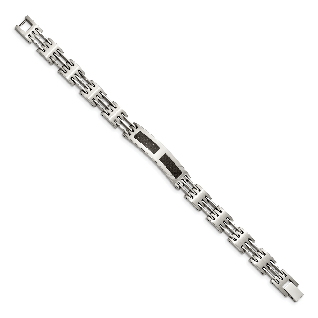 Carbon Fiber Inlay ID Bracelet in Stainless Steel