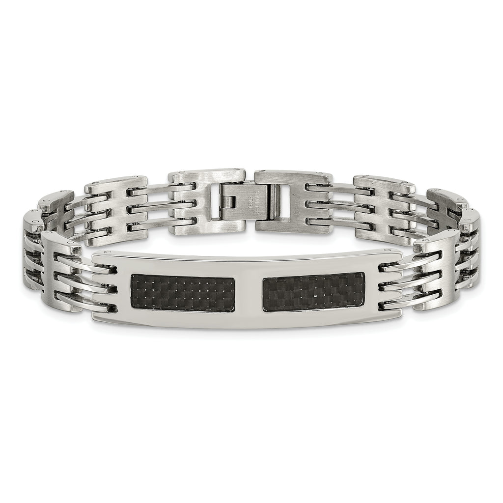 Carbon Fiber Inlay ID Bracelet in Stainless Steel