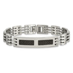 Carbon Fiber Inlay ID Bracelet in Stainless Steel