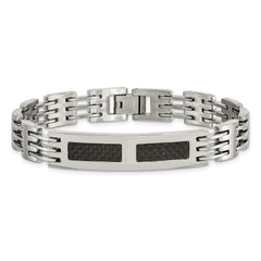 Stainless Steel Polished w/Black Carbon Fiber Inlay 8.5in ID Bracelet - 8.5