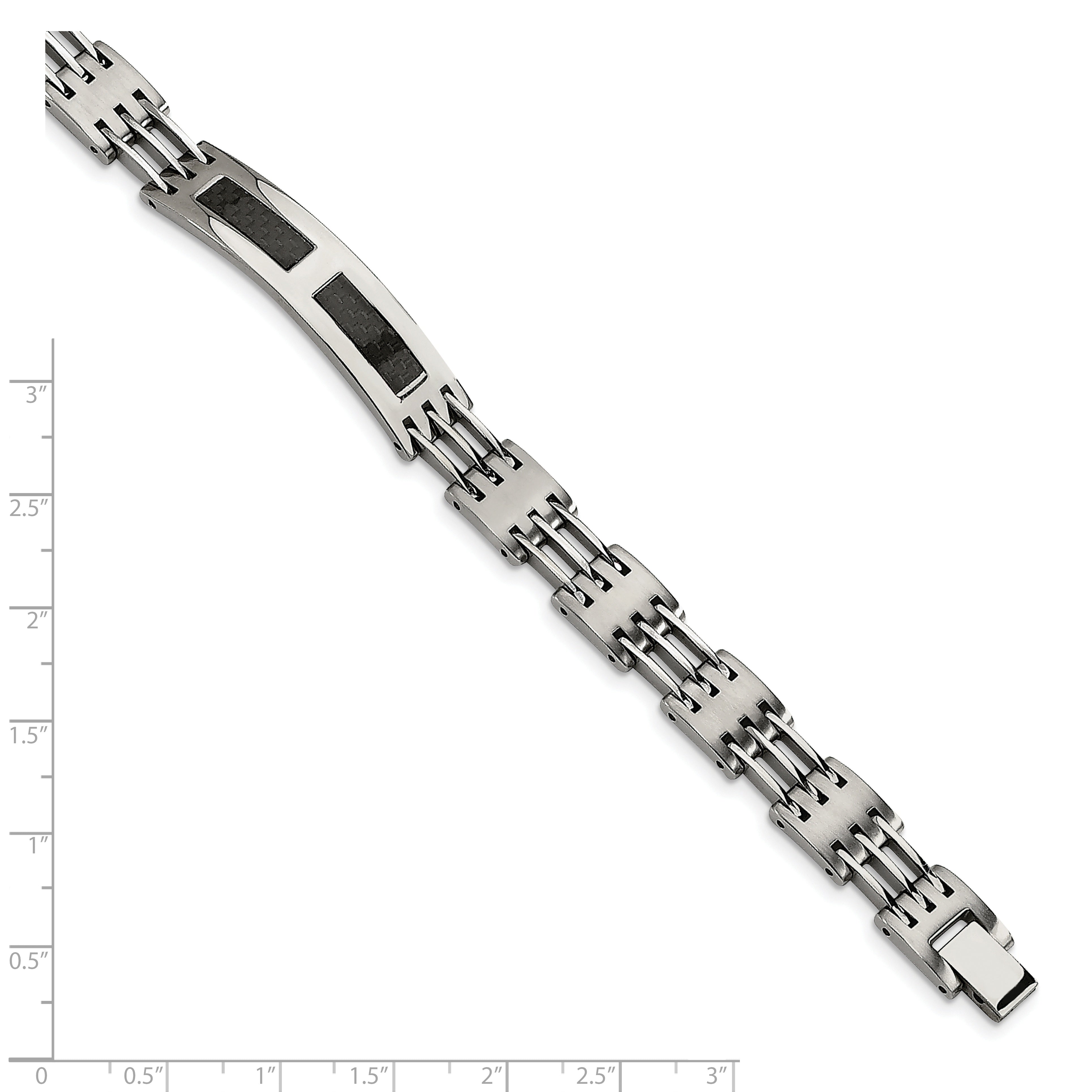 Stainless Steel Polished w/Black Carbon Fiber Inlay 8.5in ID Bracelet - 8.5