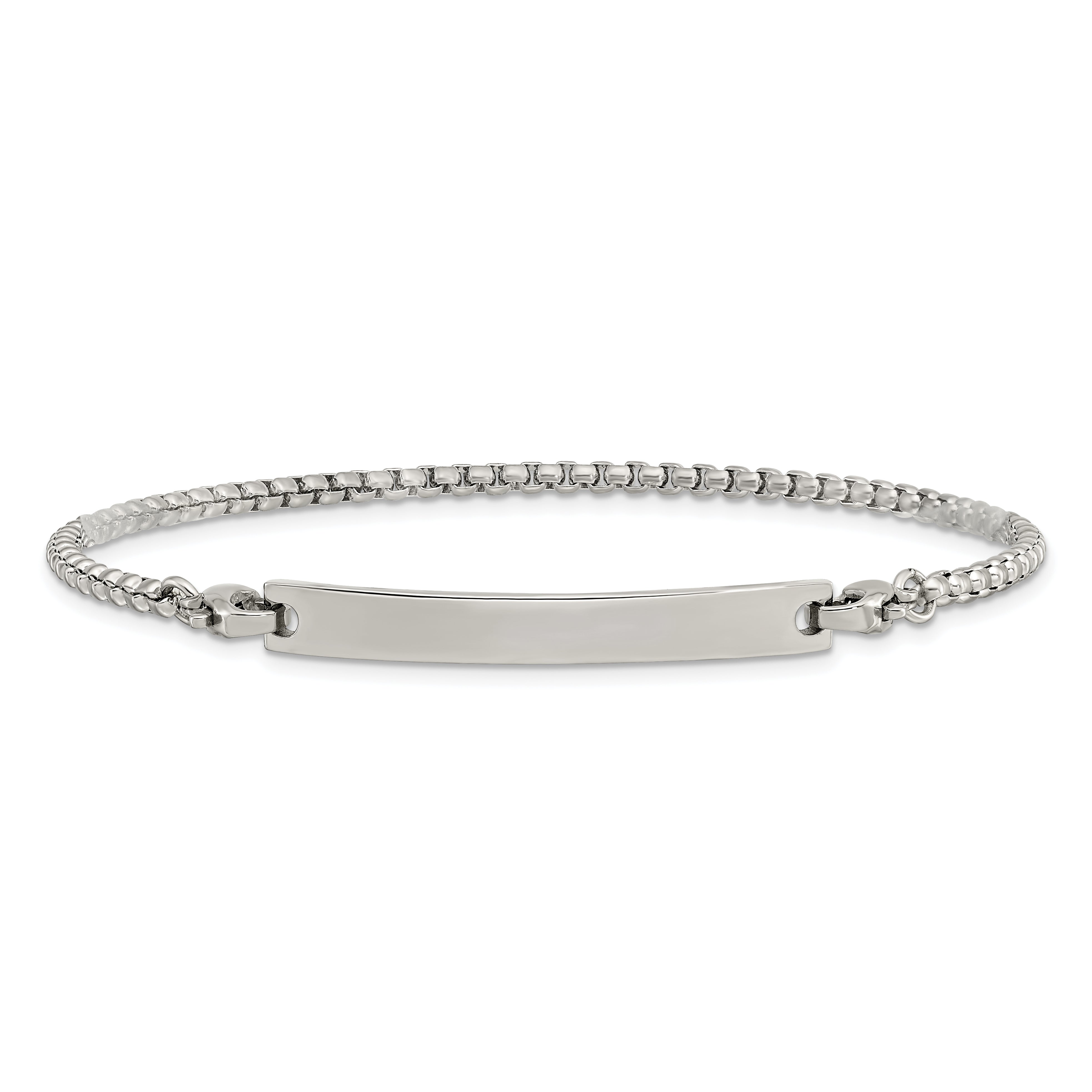 Chisel Stainless Steel Polished Box Chain with Removeable ID Plate 8.5 inch Bracelet
