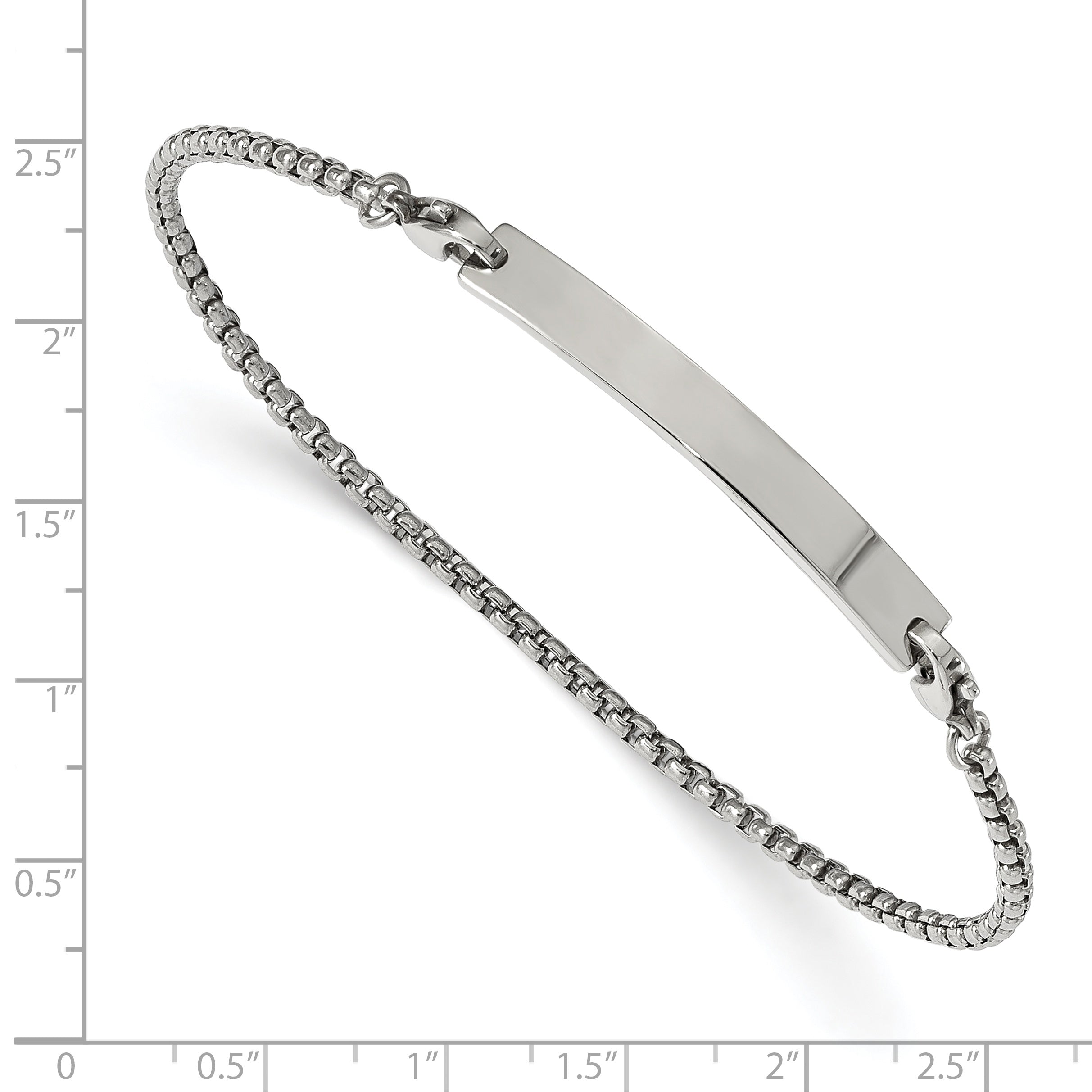 Chisel Stainless Steel Polished Box Chain with Removeable ID Plate 8.5 inch Bracelet