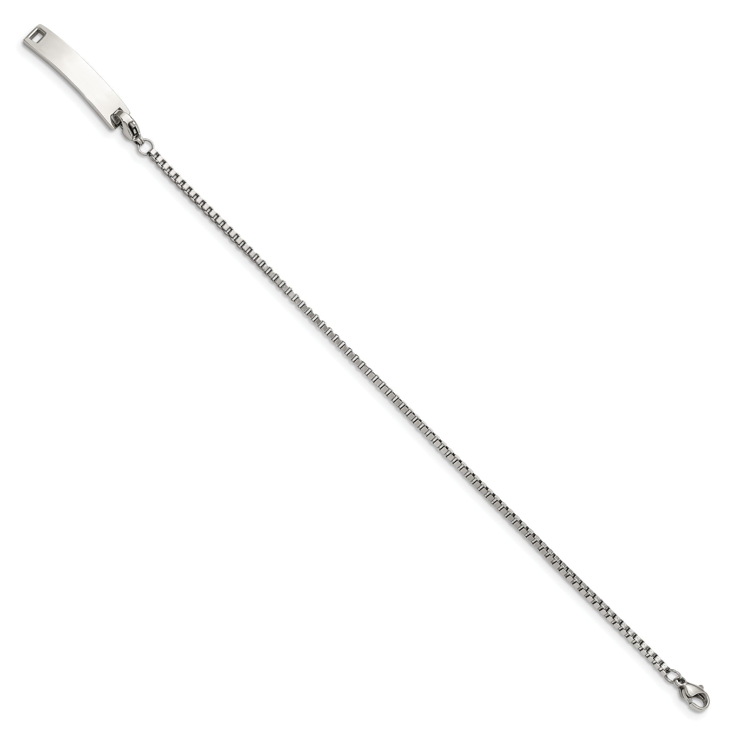 Chisel Stainless Steel Polished Box Chain with Removeable ID Plate 8.5 inch Bracelet