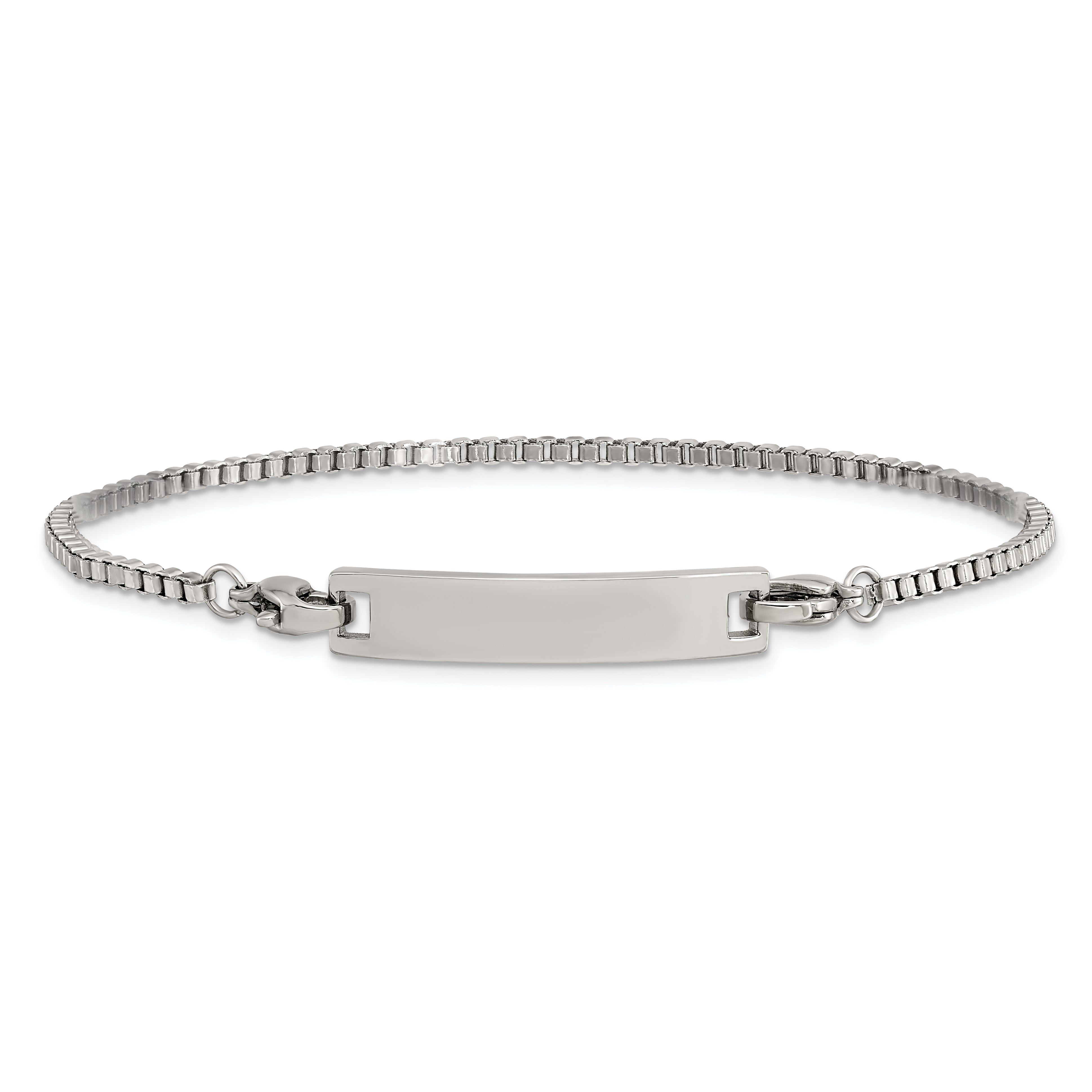 Chisel Stainless Steel Polished Box Chain with Removeable ID Plate 8.5 inch Bracelet