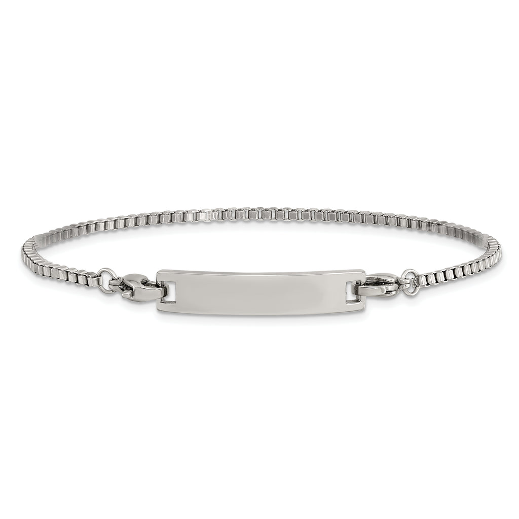 Chisel Stainless Steel Polished Box Chain with Removeable ID Plate 8.5 inch Bracelet
