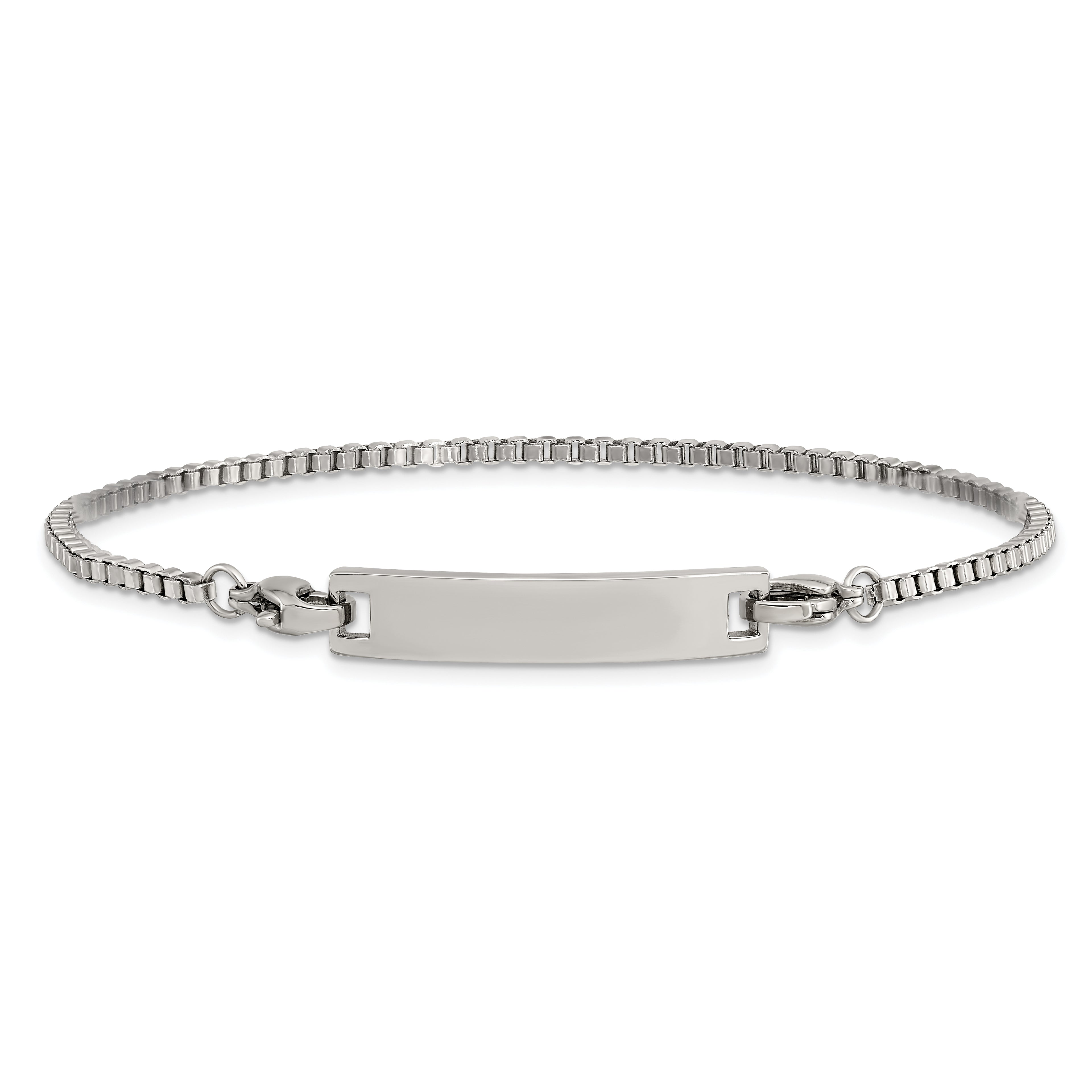 Chisel Stainless Steel Polished Box Chain with Removeable ID Plate 8.5 inch Bracelet