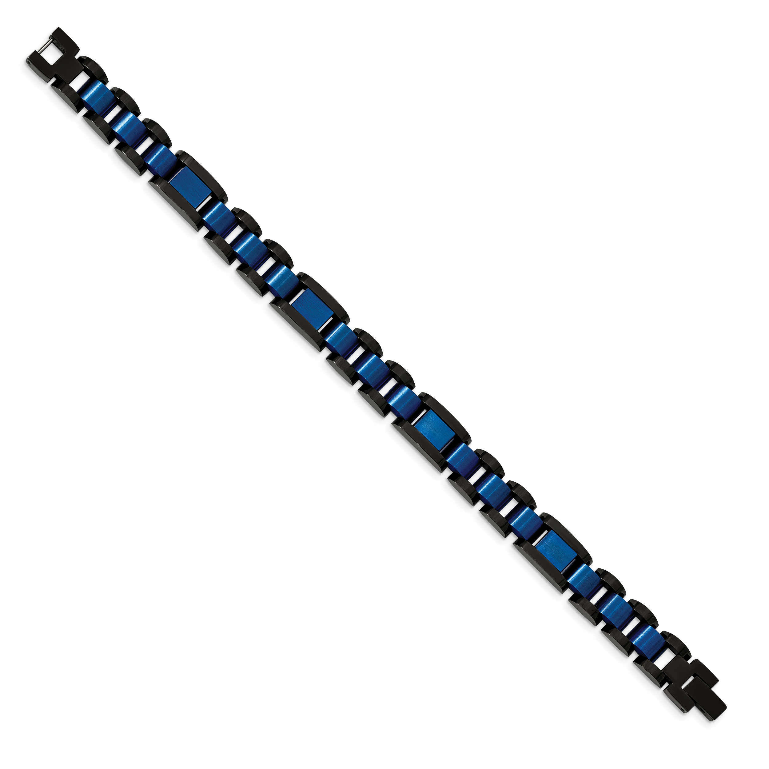 Open Link Bracelet in Stainless Steel with Black & Blue IP Secondary image