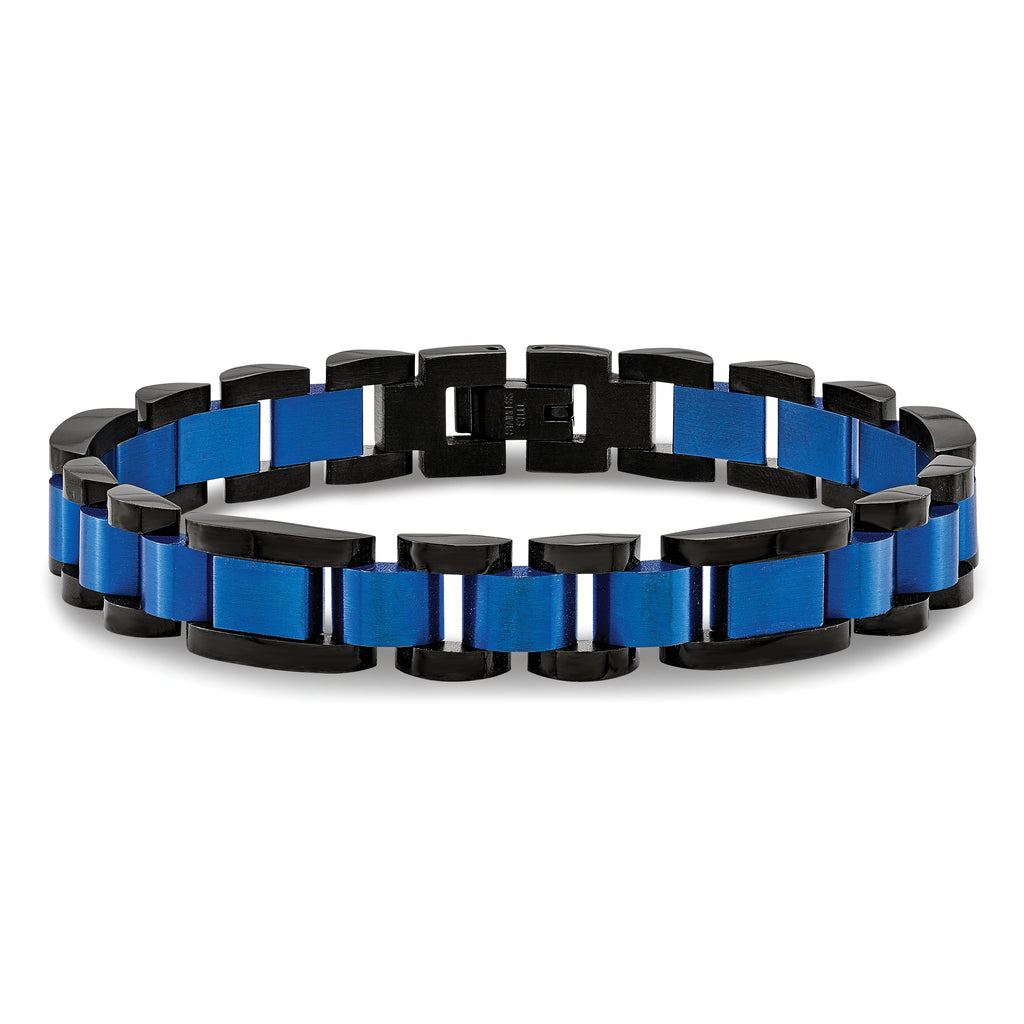 Open Link Bracelet in Stainless Steel with Black & Blue IP