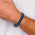 Open Link Bracelet in Stainless Steel with Black & Blue IP