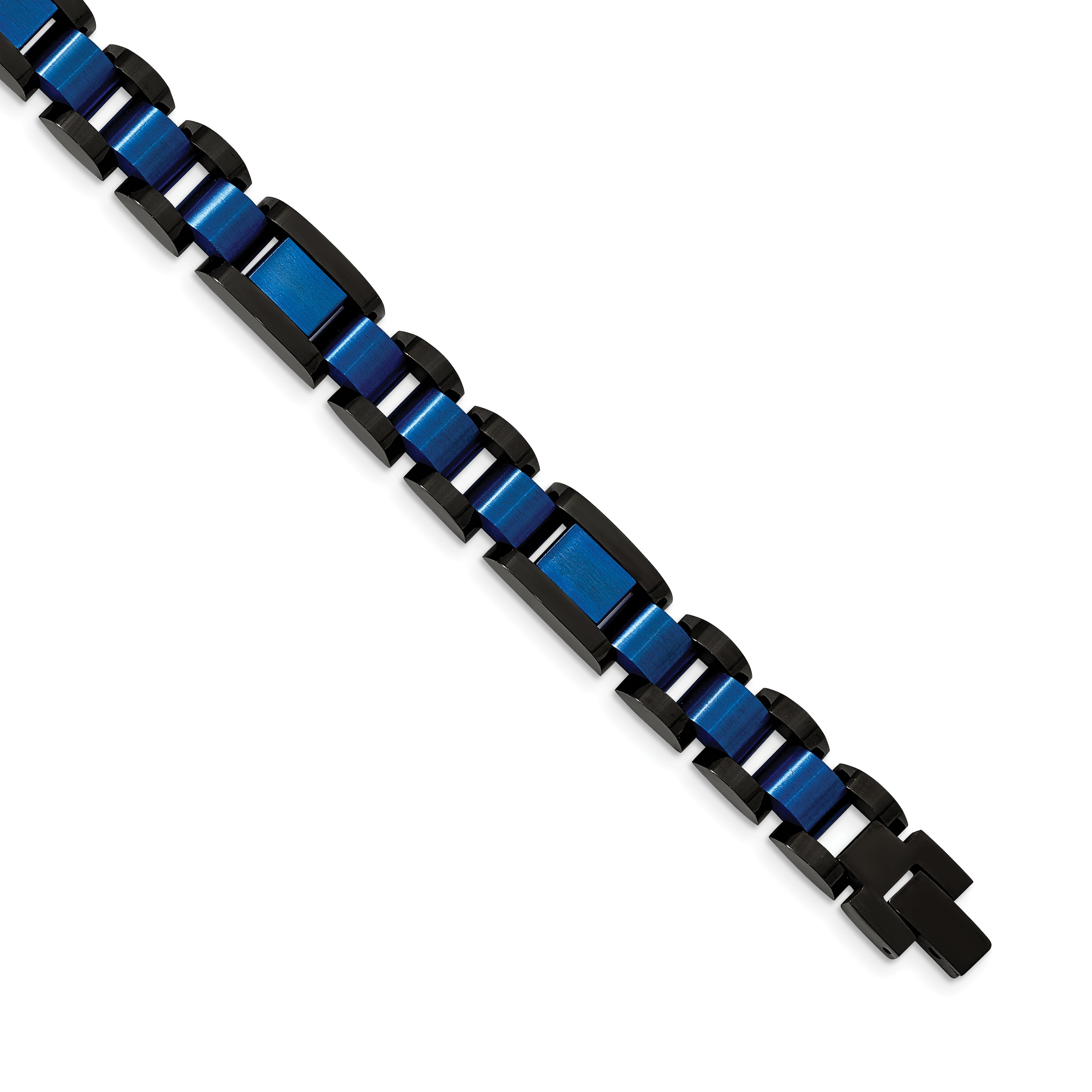 Chisel Stainless Steel Brushed and Polished Black and Blue IP-plated 8.75 inch Open Link Bracelet Main image