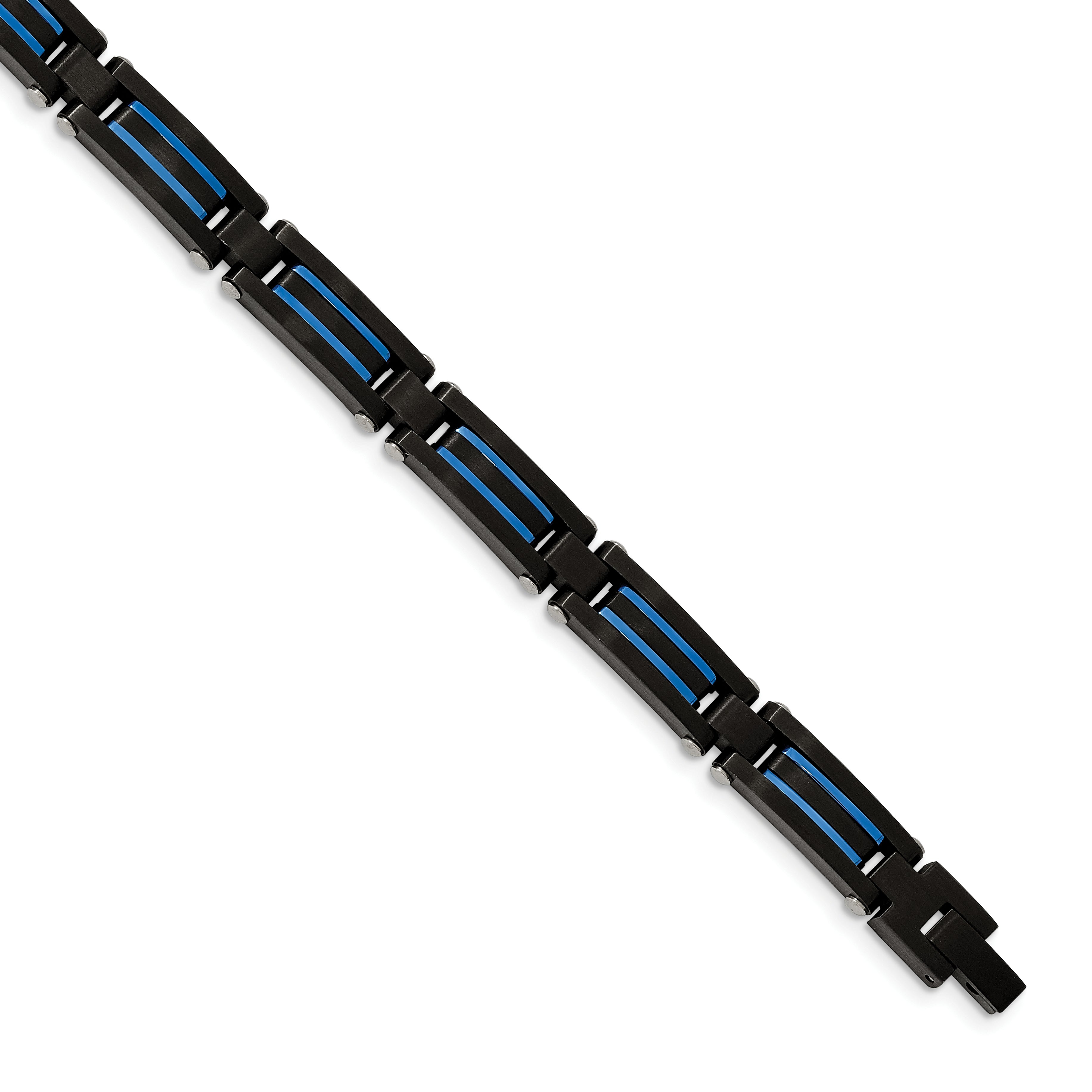 Chisel Stainless Steel Brushed and Polished Black and Blue IP-plated 8.5 inch Link Bracelet Main image