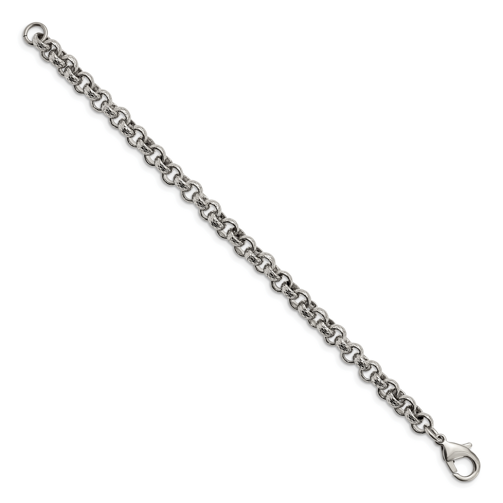 Chisel Stainless Steel Polished and Textured 8.25 inch Link Bracelet