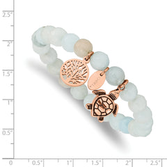 Chisel Stainless Steel Antiqued and Polished Rose IP-plated 8mm Blue/Grey Dyed Jade Beaded Stretch Bracelet