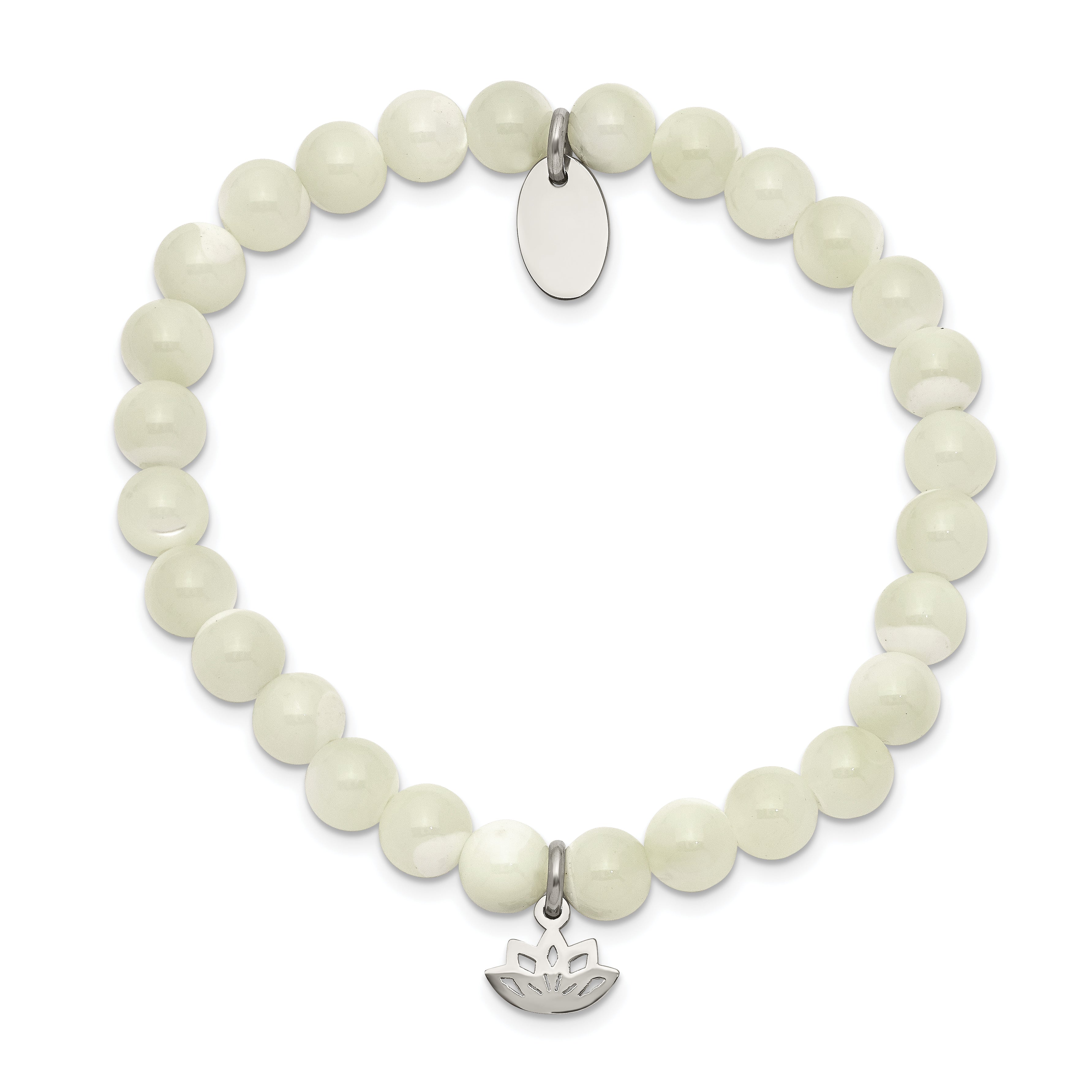 Chisel Stainless Steel Polished Lotus 6mm Mother of Pearl Beaded Stretch Bracelet Secondary image