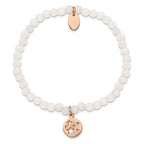 Chisel Stainless Steel Polished Rose IP-plated Stars 4mm White Jade Beaded Stretch Bracelet
