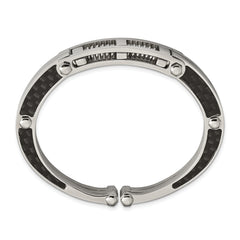 Chisel Stainless Steel Brushed and Polished with Black Carbon Fiber Inlay Hinged Bangle