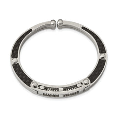 Chisel Stainless Steel Brushed and Polished with Black Carbon Fiber Inlay Hinged Bangle