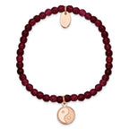 Chisel Stainless Steel Polished and Satin Rose IP-plated YingYang 4mm Red Jade Beaded Stretch Bracelet