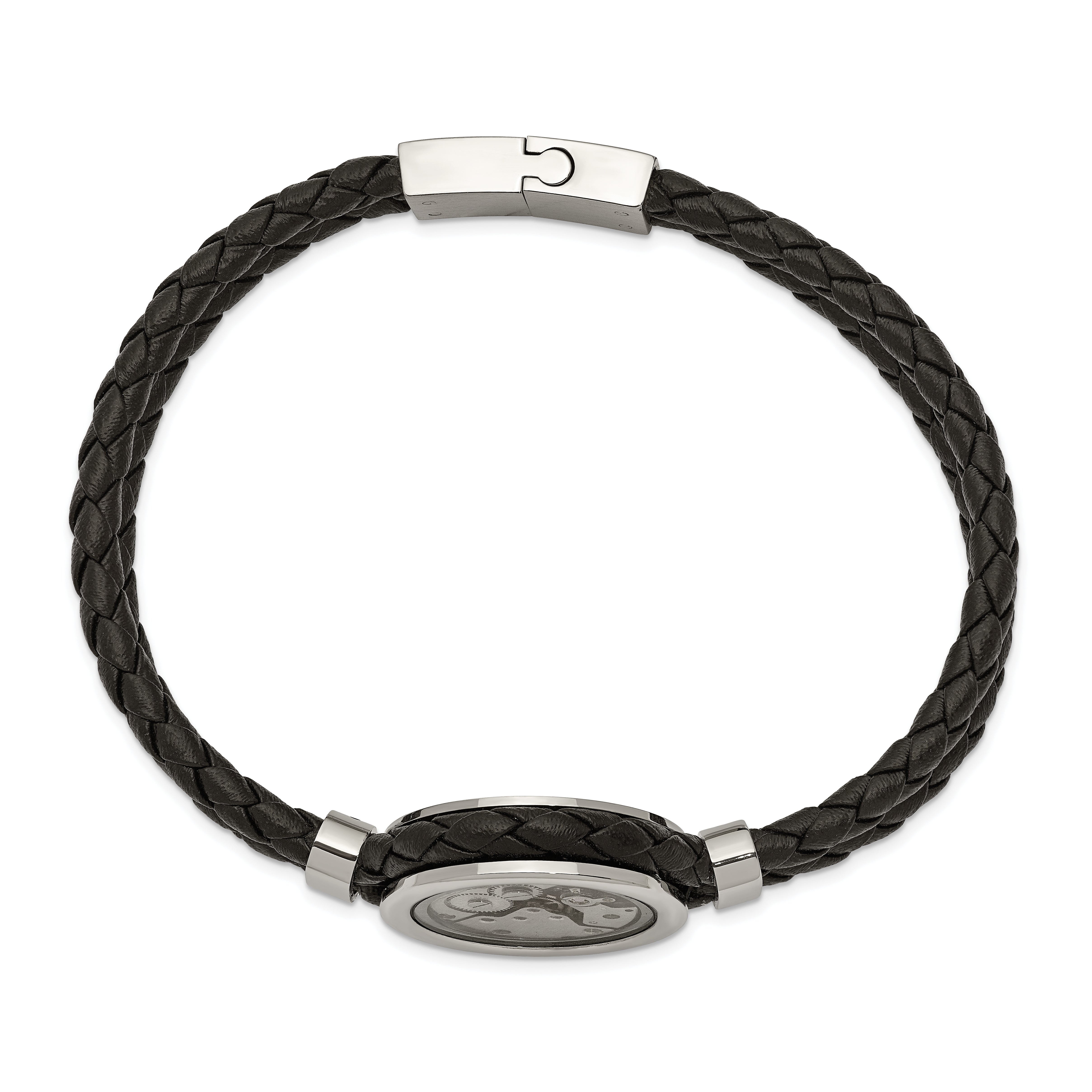 Chisel Stainless Steel Brushed and Polished Yellow IP-palted with CZ Black Braided Leather 8.5 inch Bracelet Secondary image