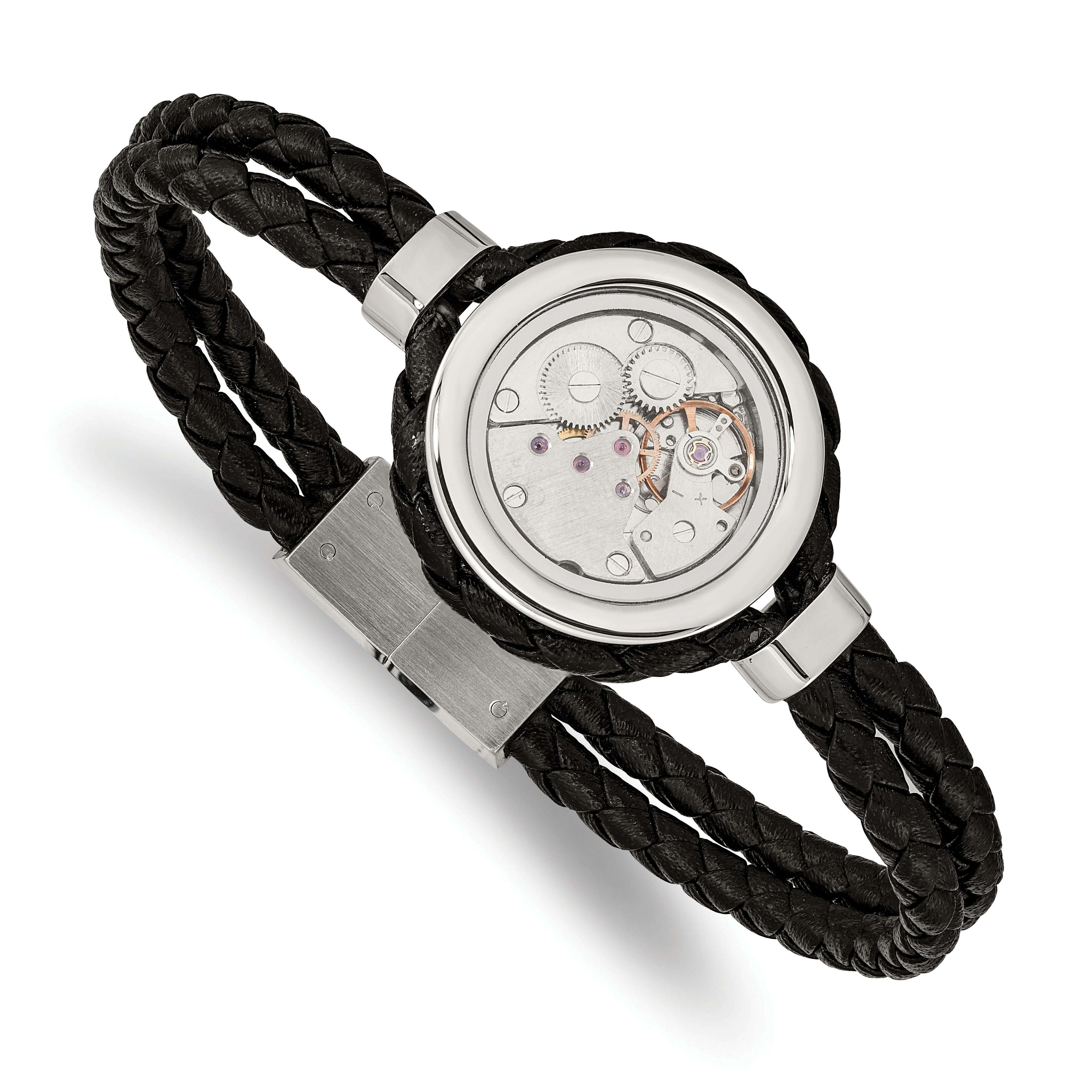 Chisel Stainless Steel Brushed and Polished Yellow IP-palted with CZ Black Braided Leather 8.5 inch Bracelet Main image