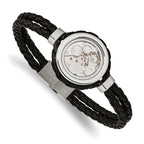 Chisel Stainless Steel Brushed and Polished Yellow IP-palted with CZ Black Braided Leather 8.5 inch Bracelet
