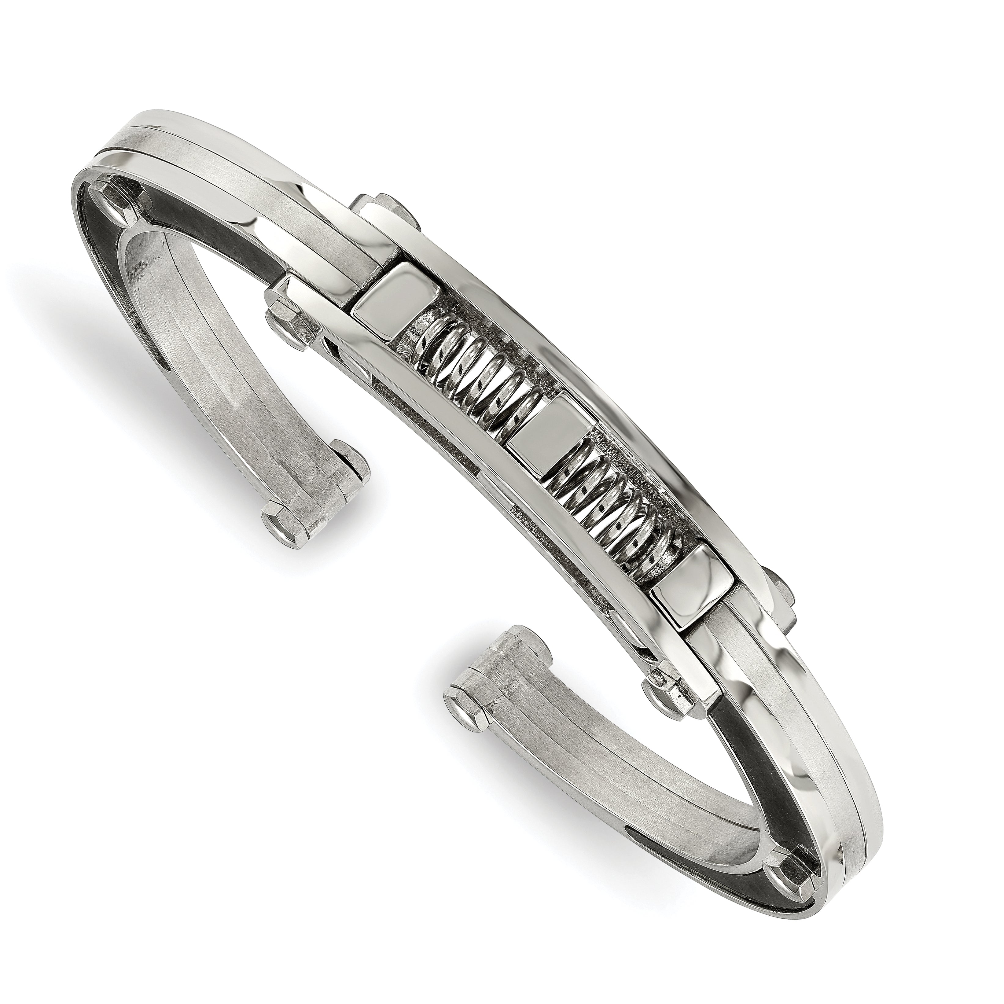 Chisel Stainless Steel Brushed and Polished with Black Carbon Fiber Inlay Hinged Bangle Secondary image