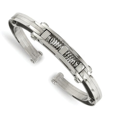 Chisel Stainless Steel Brushed and Polished with Black Carbon Fiber Inlay Hinged Bangle
