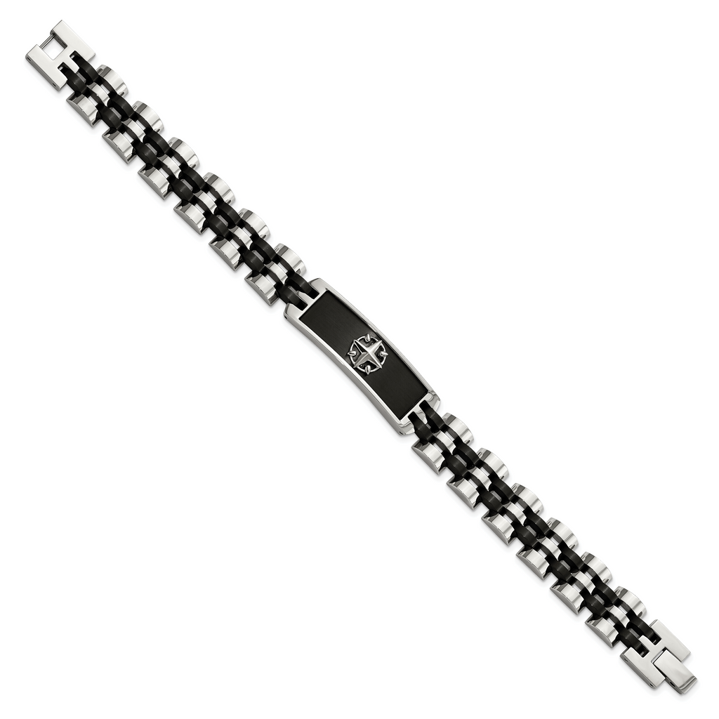 Black IP-Plated Brushed ID Bracelet in Stainless Steel
