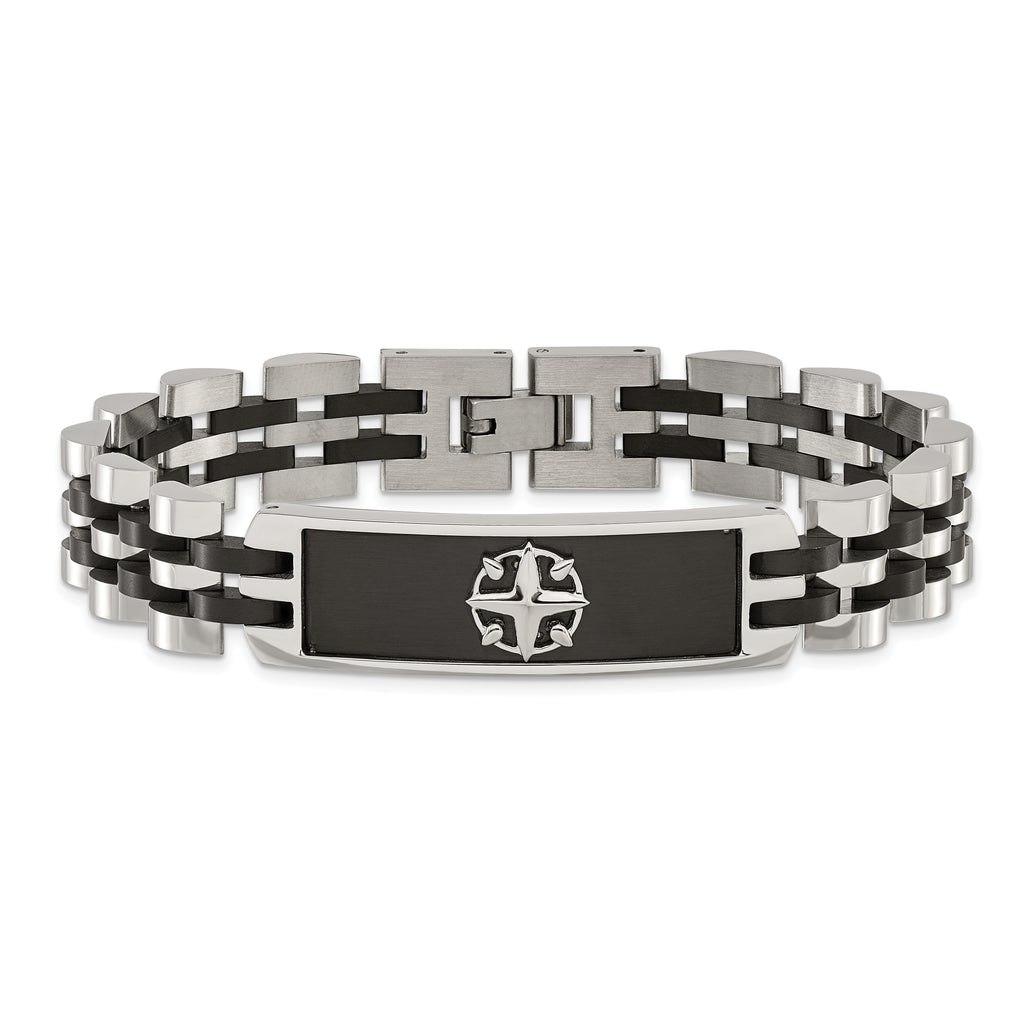 Black IP-Plated Brushed ID Bracelet in Stainless Steel