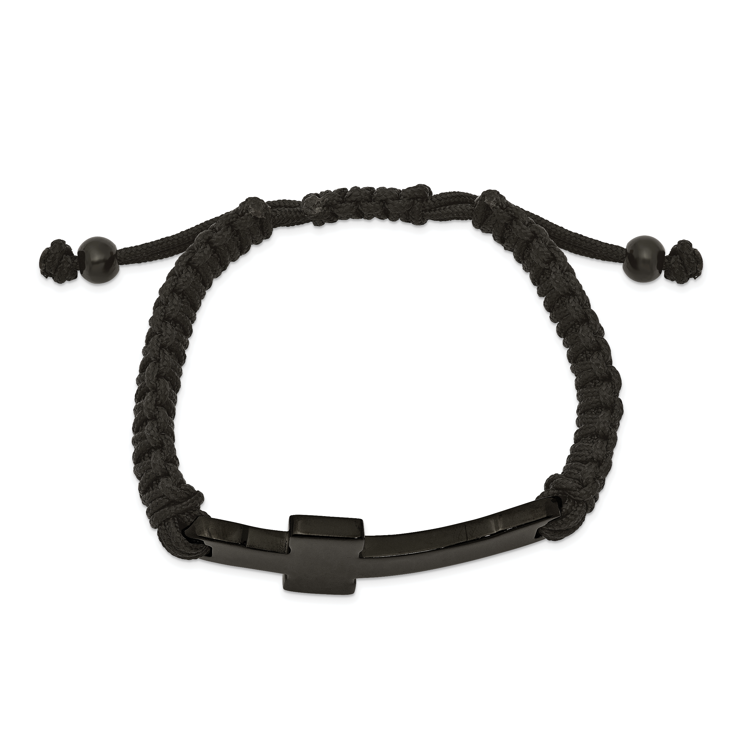Chisel Stainless Steel Polished Black IP-plated Cross Black Nylon Adjustable Bracelet - 7.75 to 9.5