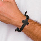 Chisel Stainless Steel Polished Black IP-plated Cross Black Nylon Adjustable Bracelet - 7.75 to 9.5