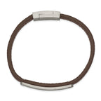 Brushed ID Bracelet in Stainless Steel & Brown Leather