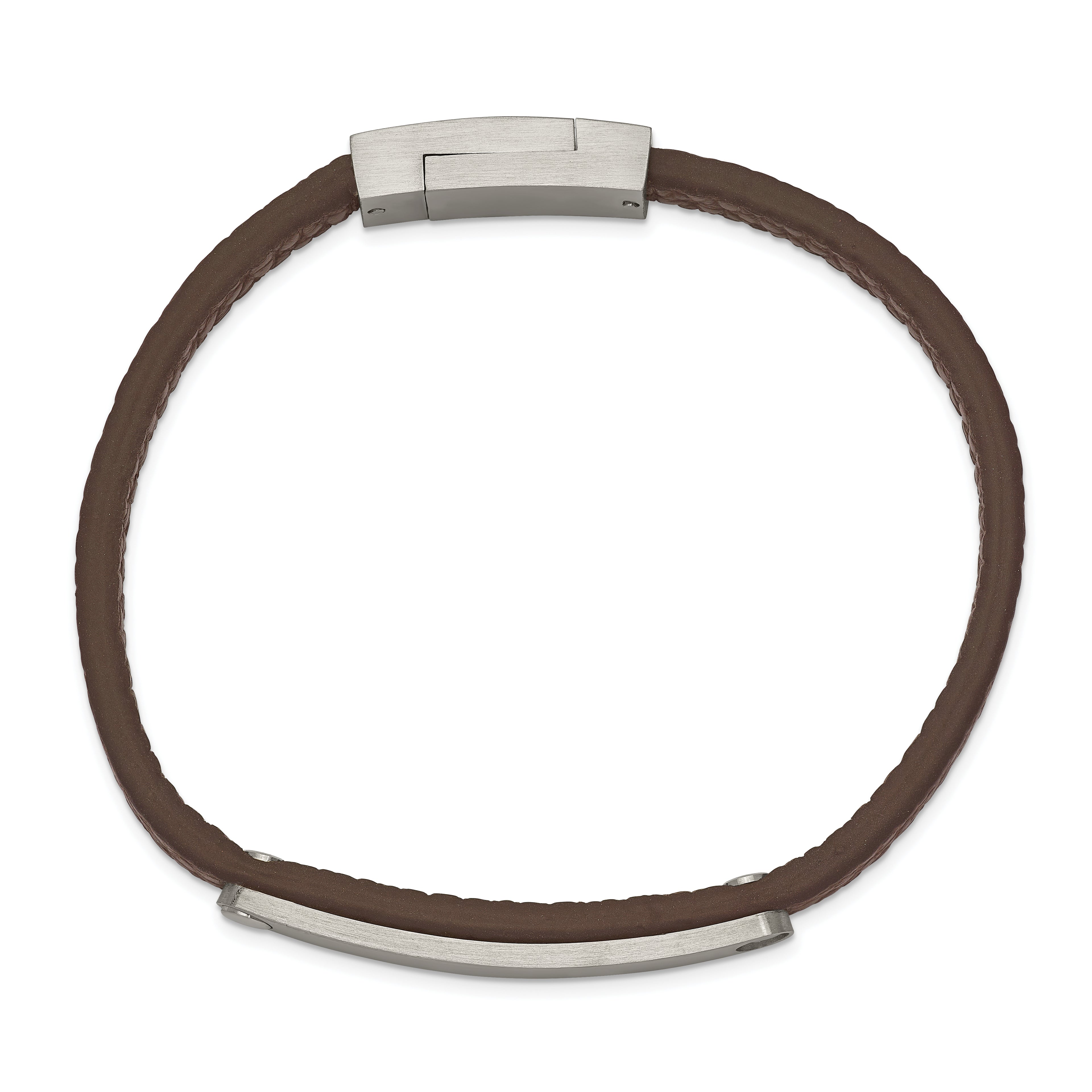 Brushed ID Bracelet in Stainless Steel & Brown Leather