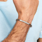 Brushed ID Bracelet in Stainless Steel & Brown Leather