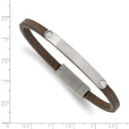 Brushed ID Bracelet in Stainless Steel & Brown Leather