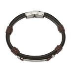 Black & Brown Leather ID Bracelet in Stainless Steel