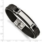 Chisel Stainless Steel Polished Black Leather 8.25 inch ID Bracelet