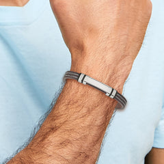 Chisel Stainless Steel Polished Brown Leather with Black Rubber 8.25 inch ID Bracelet
