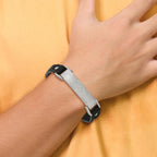 Chisel Stainless Steel Polished Scratch Finished Black Leather Adjustable ID Bracelet