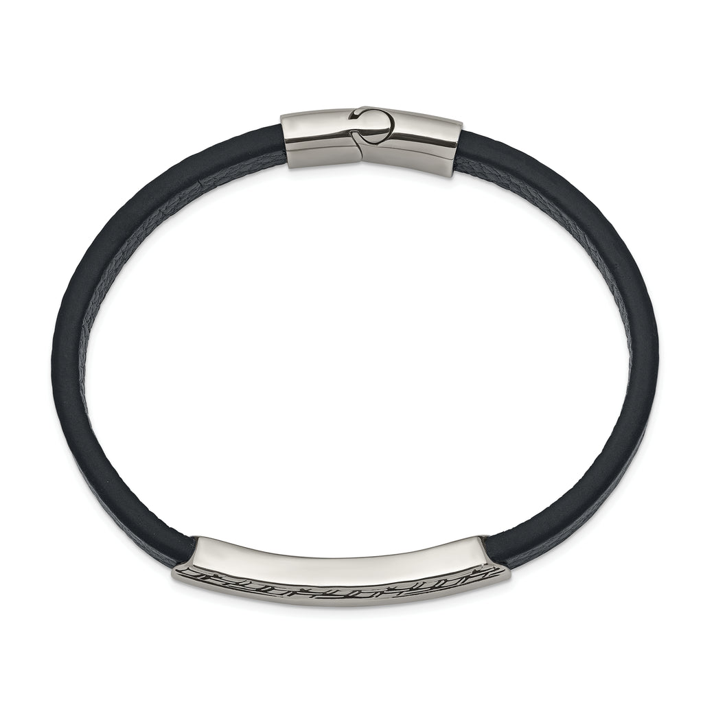 Antiqued Navy Leather Bracelet in Stainless Steel