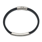 Antiqued Navy Leather Bracelet in Stainless Steel