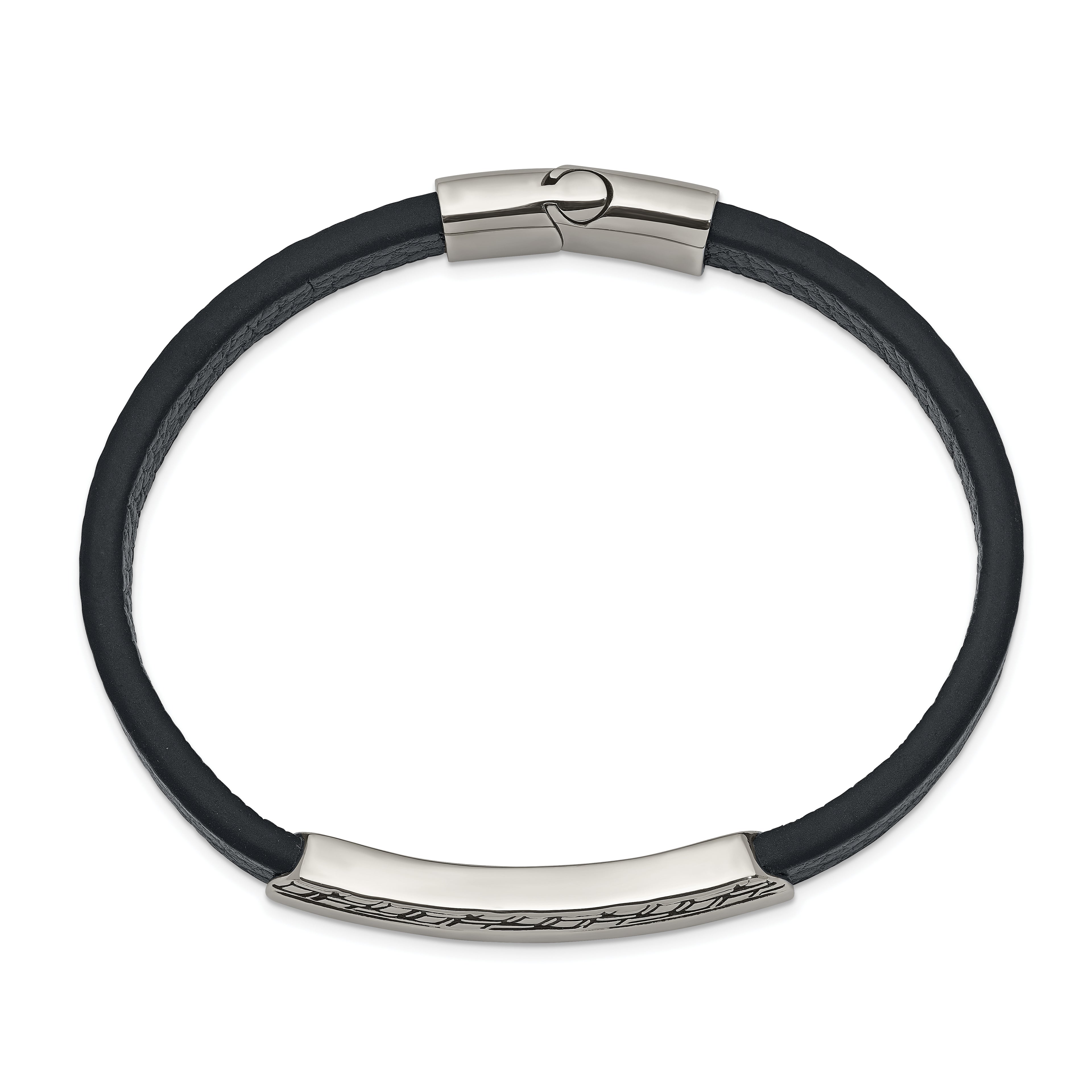 Antiqued Navy Leather Bracelet in Stainless Steel