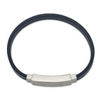 Polished Navy Leather ID Bracelet in Stainless Steel
