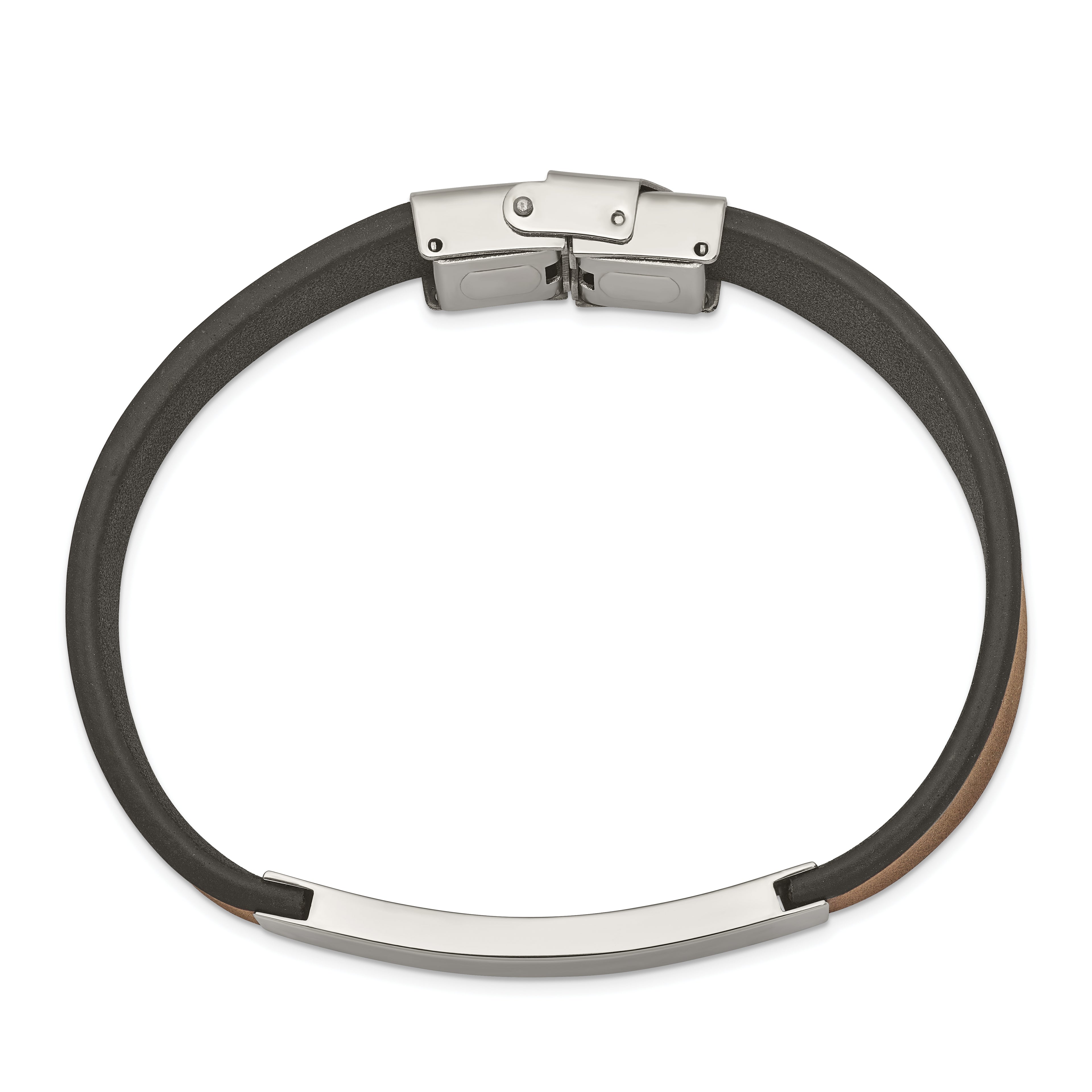 Black & Brown Leather ID Bracelet in Stainless Steel