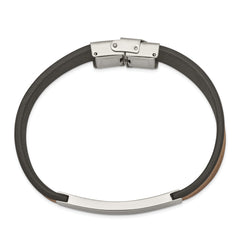 Chisel Stainless Steel Polished Black and Brown Leather 8.25 inch ID Bracelet