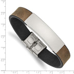 Black & Brown Leather ID Bracelet in Stainless Steel