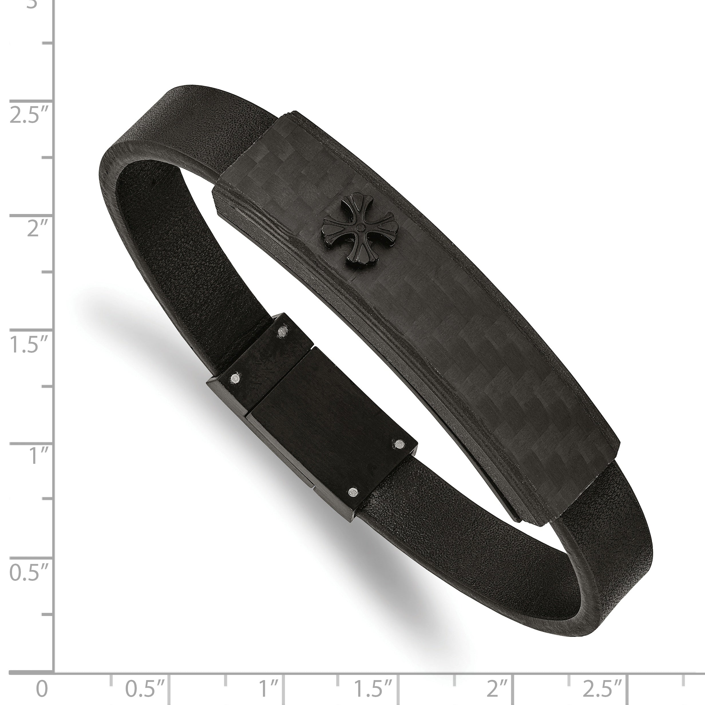 Brushed Bracelet in Black IP Stainless Steel & Carbon Fiber Leather