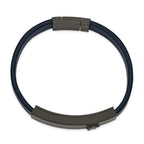 Carbon Fiber & Blue Leather Bracelet in Black Stainless Steel